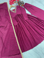 Gorgeous Embroidery Work Pink Color Gown