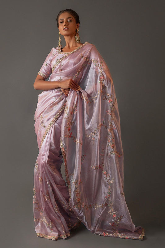 Mesmerizing Embroidery Work Pink Color Saree