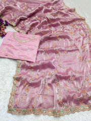 Mesmerizing Embroidery Work Pink Color Saree