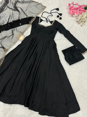 Fantastic Plain Black Color Anarkali Gown