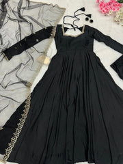 Fantastic Plain Black Color Anarkali Gown