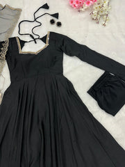 Fantastic Plain Black Color Anarkali Gown