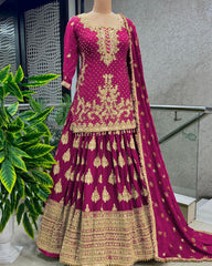 Presenting Embroidery Sequence Work Pink Color Top With Lehenga