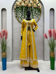 Imposing Thread With Sequence Work Yellow Color Koti With Palazzo