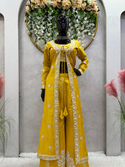 Imposing Thread With Sequence Work Yellow Color Koti With Palazzo