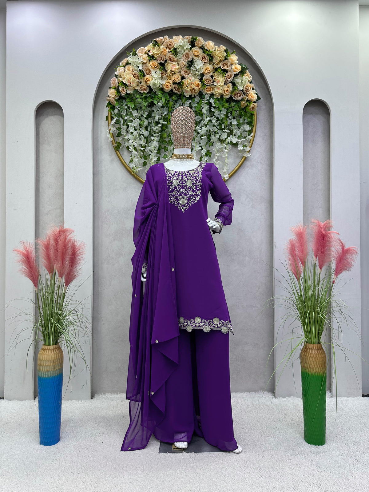 Fabulous Thread Work Purple Color Palazzo Suit