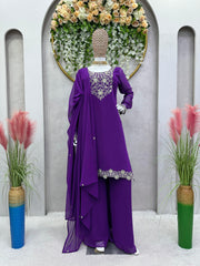 Fabulous Thread Work Purple Color Palazzo Suit