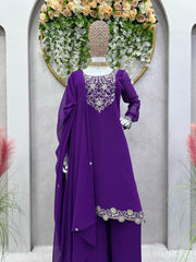 Fabulous Thread Work Purple Color Palazzo Suit