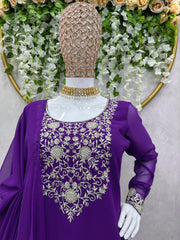 Fabulous Thread Work Purple Color Palazzo Suit