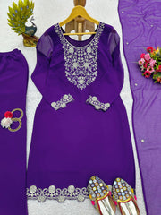 Fabulous Thread Work Purple Color Palazzo Suit