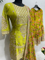 Attractive Sequins Work Yellow Color Plazzo Suit