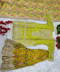 Attractive Sequins Work Yellow Color Plazzo Suit