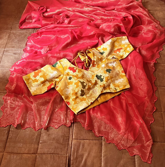 Trendy Arko Cut Work Light Red Color Saree