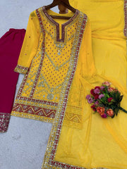 Gorgeous Thread With Sequence Work Yellow Color Palazzo Suit