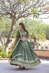 Captivating Sequins Work Green Color Lehenga Choli