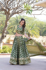 Captivating Sequins Work Green Color Lehenga Choli