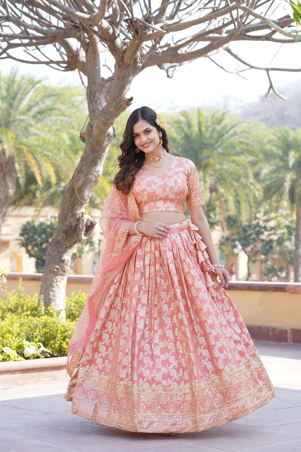 Captivating Sequins Work Peach Color Lehenga Choli