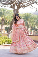 Captivating Sequins Work Peach Color Lehenga Choli