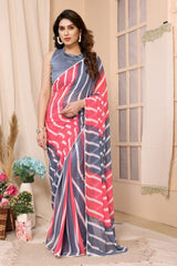 Beautiful Gray And Pink Color Laheriya Design Saree