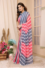 Beautiful Gray And Pink Color Laheriya Design Saree