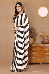 Marvelous White And Black Colour Zibra Design Ready To Wear Saree