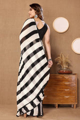 Marvelous White And Black Colour Zibra Design Ready To Wear Saree