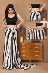 Marvelous White And Black Colour Zibra Design Ready To Wear Saree