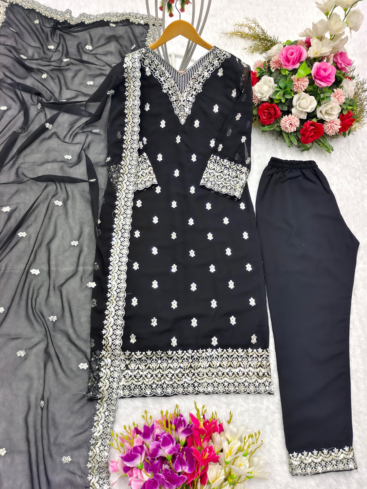 Awesome Embroidery Work Black Color Anarkali Suit