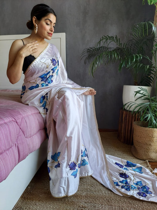 Beautiful Floral Digital Print White Color Saree