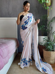 Beautiful Floral Digital Print White Color Saree