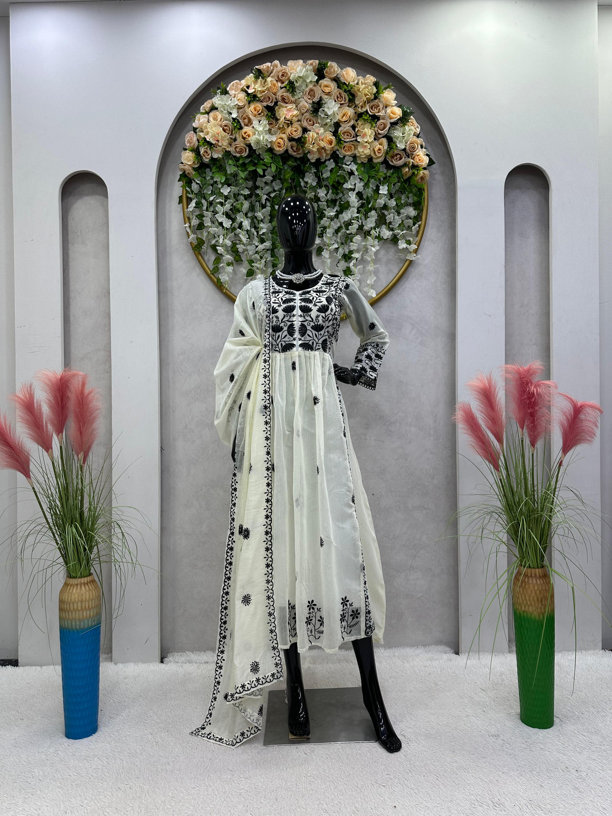 Captivating Thread With Sequences Work White Color Anarkali Suit