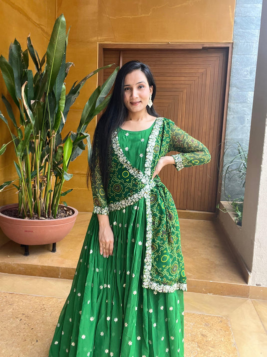 Opulent Embroidery Work Green Color Gown