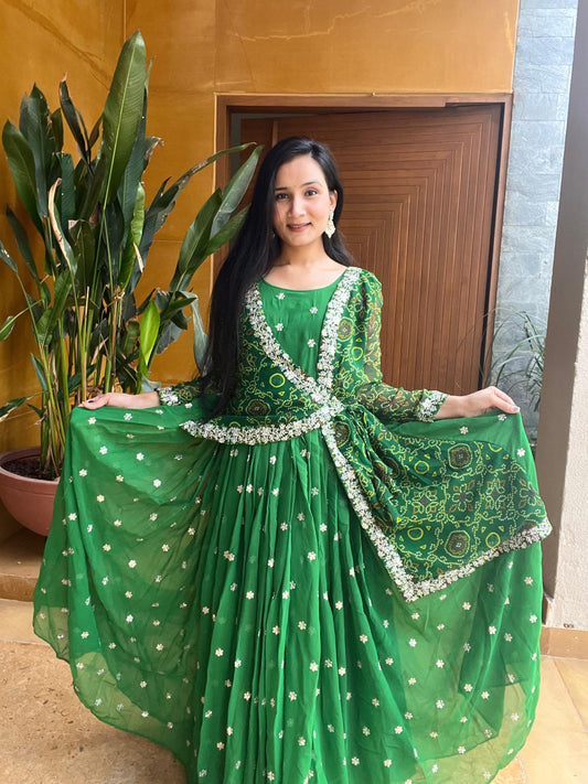 Opulent Embroidery Work Green Color Gown