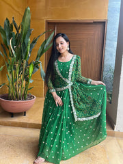 Opulent Embroidery Work Green Color Gown