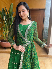 Opulent Embroidery Work Green Color Gown