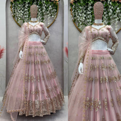 Ravishing Sequence Work Light Pink Net Lehenga Choli