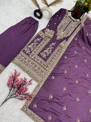 Attractive Embroidery Work Onion Color Sharara Suit