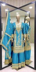 Attractive Embroidery Work Sky Blue Color Sharara Suit