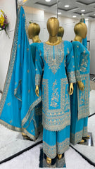 Attractive Embroidery Work Sky Blue Color Sharara Suit