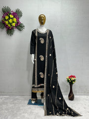 Beautiful Embroidery Work Black Color Plazzo Suit