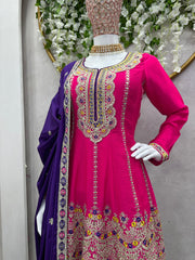 Heavy Pink With Purple Palazzo Suit