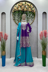 Heavy Purple With Sky Blue Palazzo Suit