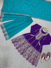 Heavy Purple With Sky Blue Palazzo Suit