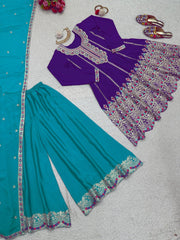 Heavy Purple With Sky Blue Palazzo Suit