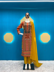 Attractive Yellow Color Multi Mirror Work Salwar Suit