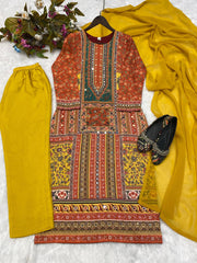 Attractive Yellow Color Multi Mirror Work Salwar Suit