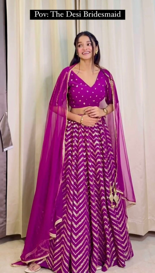 Zig Zag Sequence Work Dark Pink Lehenga Choli