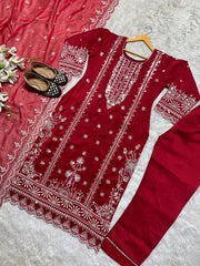 Outstanding Embroidery Work Red Color Anarkali Suit