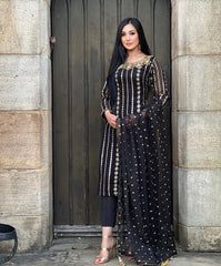 Outstanding Embroidery Work Black Color Salwar Suit