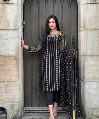 Outstanding Embroidery Work Black Color Salwar Suit